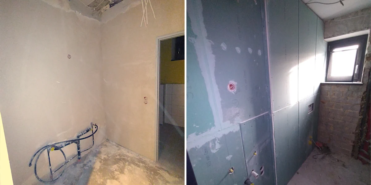 Trockenbauwände in den Toiletten