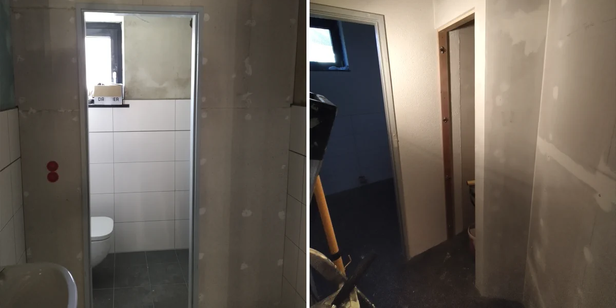 Mit einer Schlagbohrmaschine werden Löcher in eine Wand gebohrt