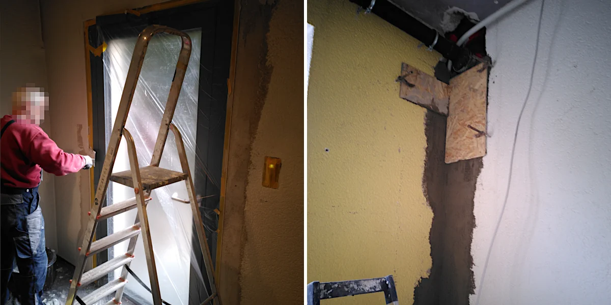 Eine an der Wand angebrachte Kabeltrasse knapp unter der Decke